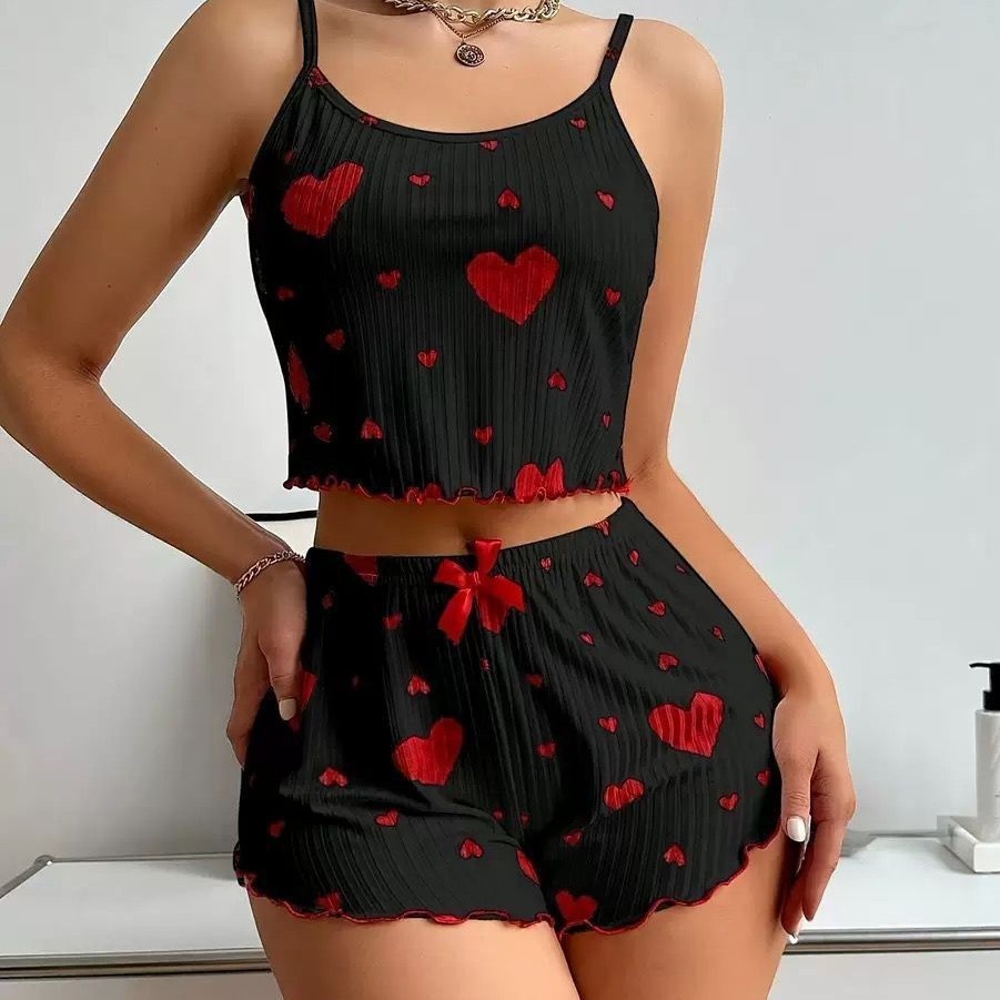 Bộ đồ ngủ hai mảnh Love Suspender Bộ đồ ngủ hai mảnh Wavy Edge Girl Home