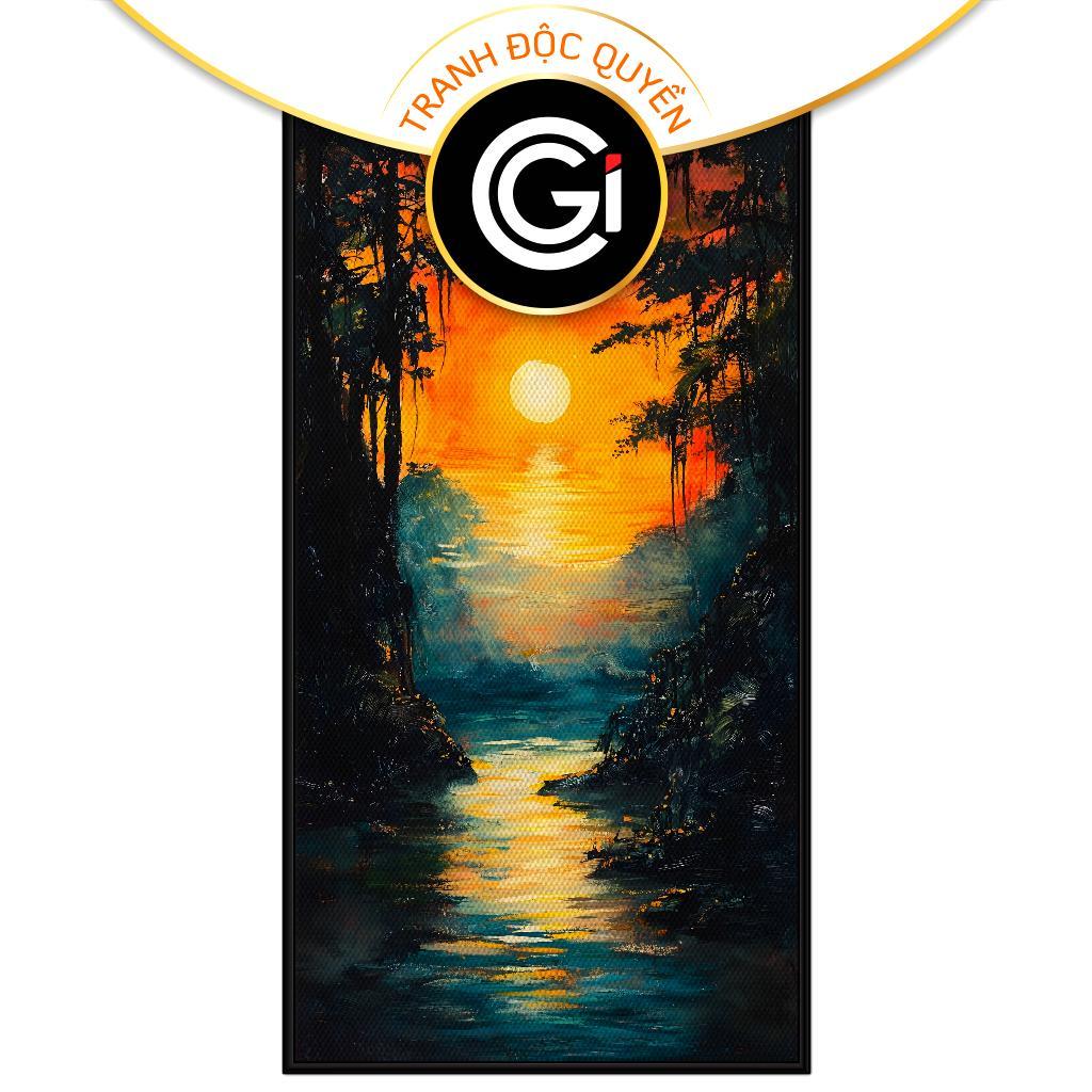 Tranh phong cảnh hoàng hôn trên sông.  CGI-2797