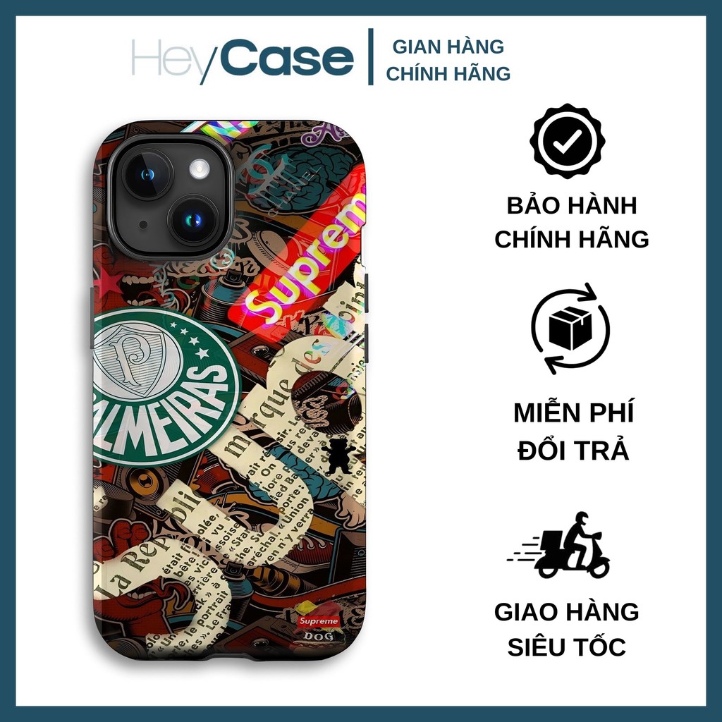 Ốp lưng iphone tranh ghép sticker lộn xộn logo bóng đá PALMEIRAS xanh TPU cứng chống va đập