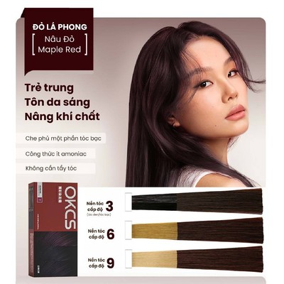Kem nhuộm tóc tại nhà OKCS màu Đỏ Lá Phong – Không cần tẩy, giữ màu bền chuẩn salon, an toàn cho tóc