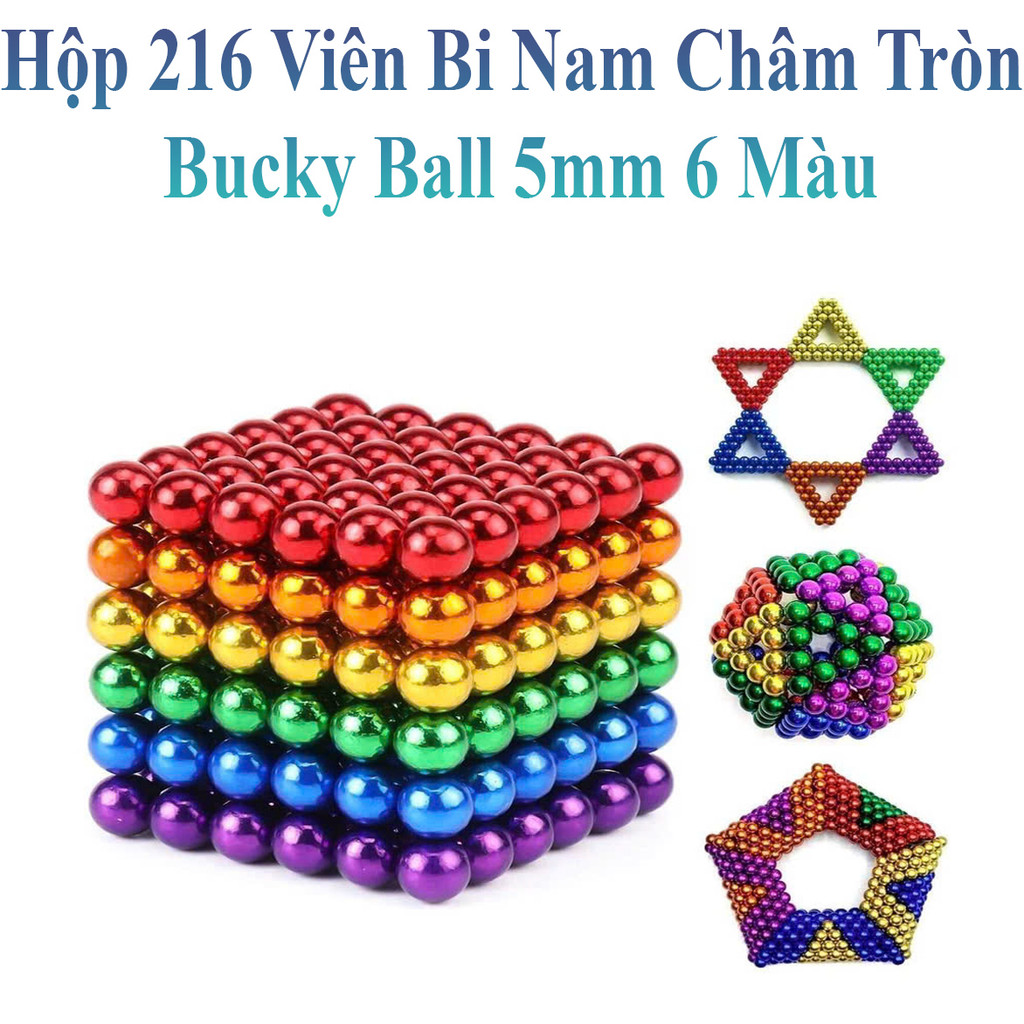 Hộp 216 Viên Bi Nam Châm Tròn Bucky Ball Mỗi Bi 5X5Mm 6 Màu Xếp Hình Vĩnh Cửu