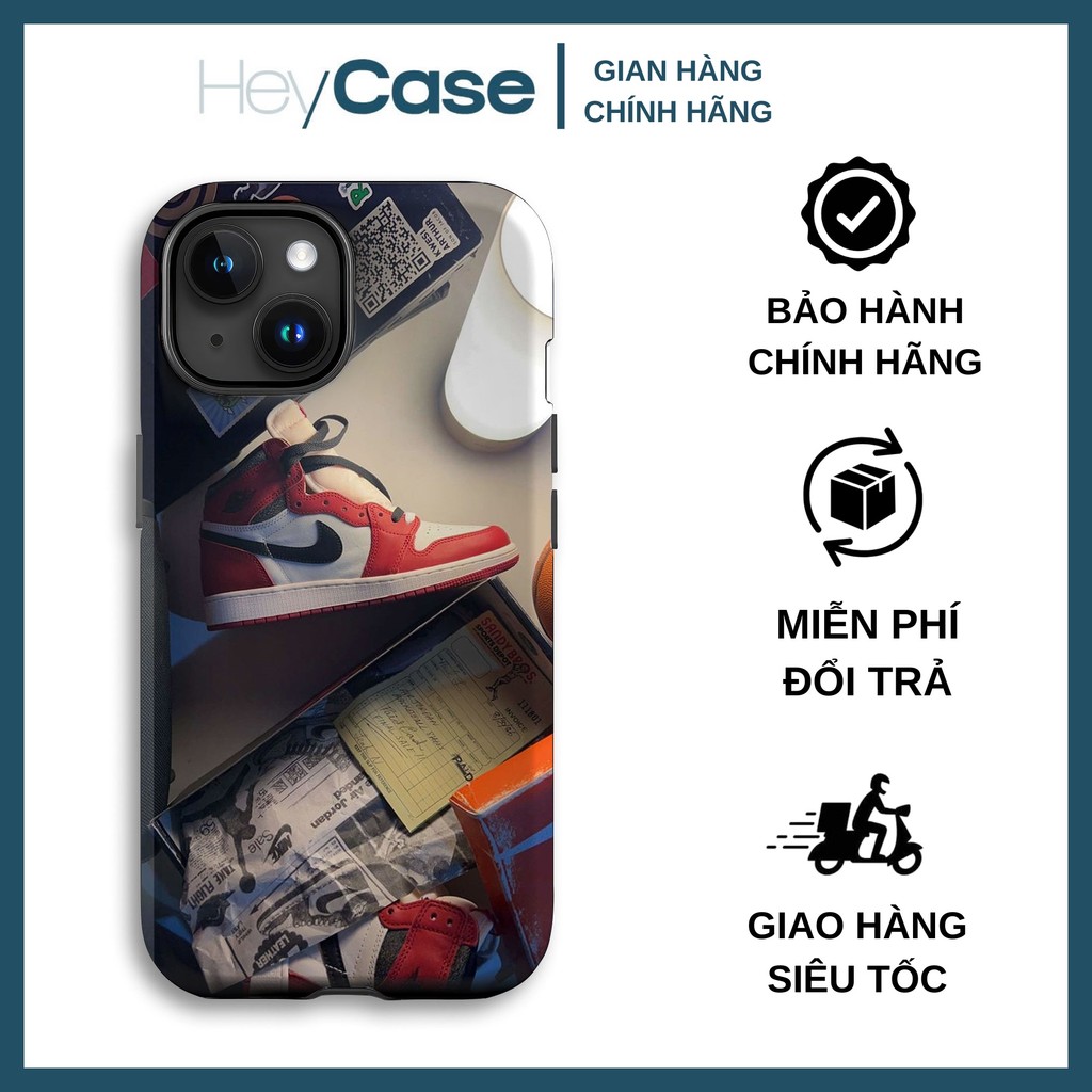 Ốp lưng iphone ảnh chụp giày JORDAN 1 chicago đỏ trắng trên bàn giấy TPU cứng chống trầy