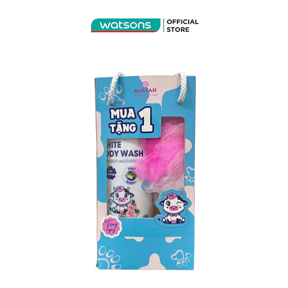 Sữa Tắm Avatar Trắng Sáng Da Sữa Bò Tươi 800ml + Bông Tắm