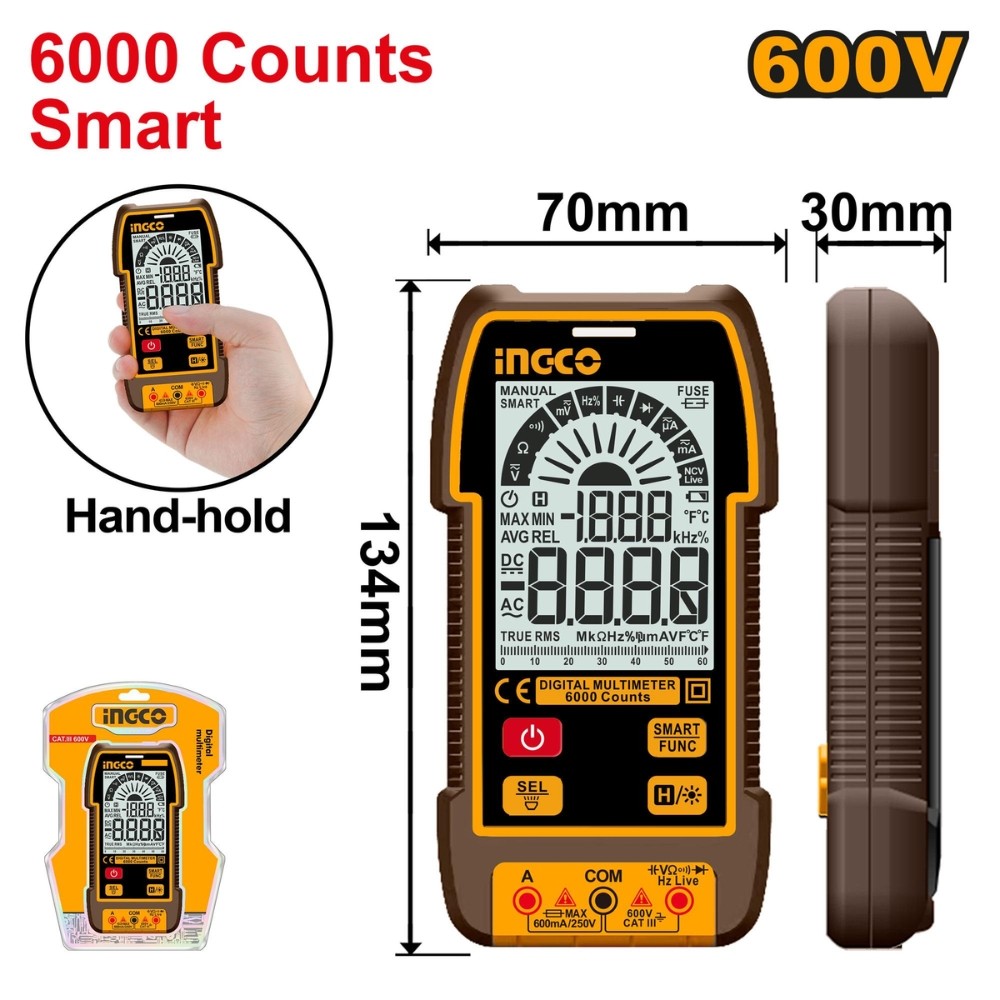 ĐỒNG HỒ VẠN NĂNG KỸ THUẬT SỐ 600V- 6000 SỐ ĐẾM THÔNG MINH 6V INGCO DM16004 - HÀNG CHÍNH HÃNG