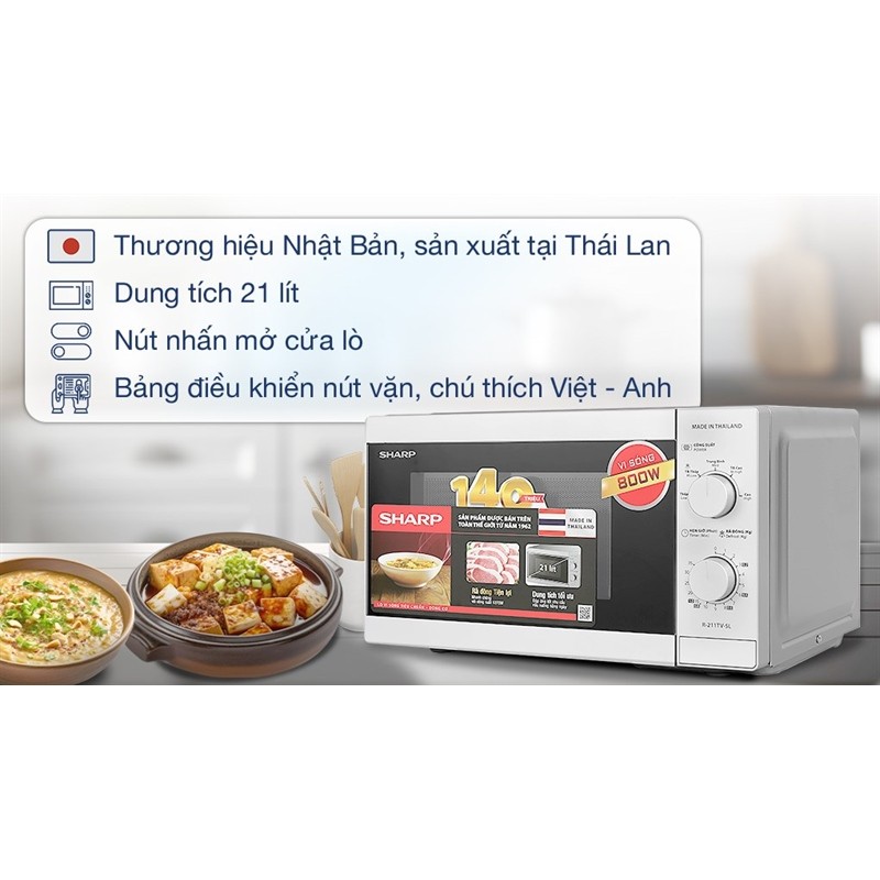 Lò vi sóng Sharp R-211TV-SL 21 lít - THÁI LAN LIKE NEW - Bảo Hành Hãng