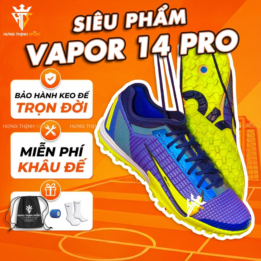 Giày Đá Bóng / Giày Đá Banh VAPOR 14 PRO - XANH TÍM THAN | TF Sân Cỏ Nhân Tạo | Tặng Khâu Đế + Bảo H