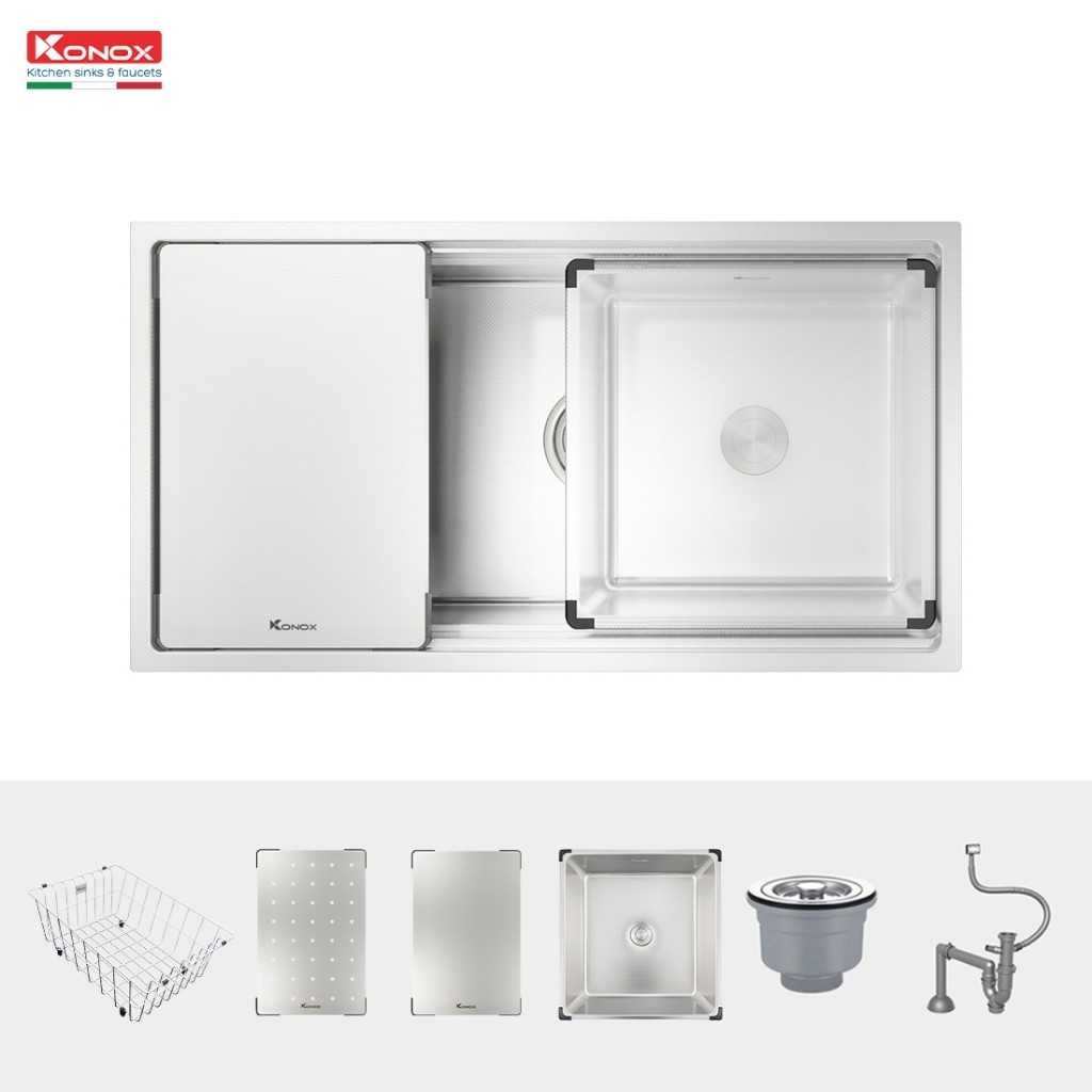 Chậu Rửa Konox KN7644SU Dekor – 1 Hố Workstation Hạ Bậc, Chống Trầy Xước