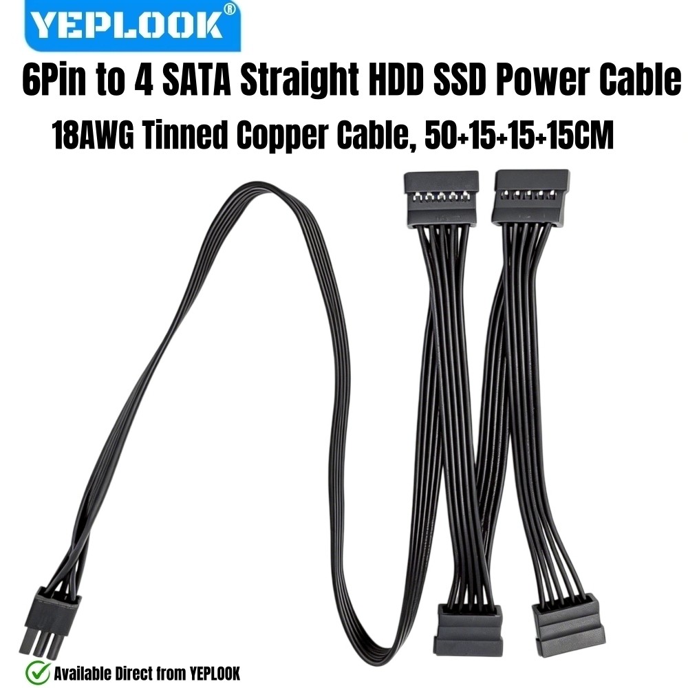 Cáp nguồn ổ cứng SSD YEPLOOK 6Pin đến 4 SATA cho Corsair RM1000, RM850, RM750, RM650, RM550, RM450 G