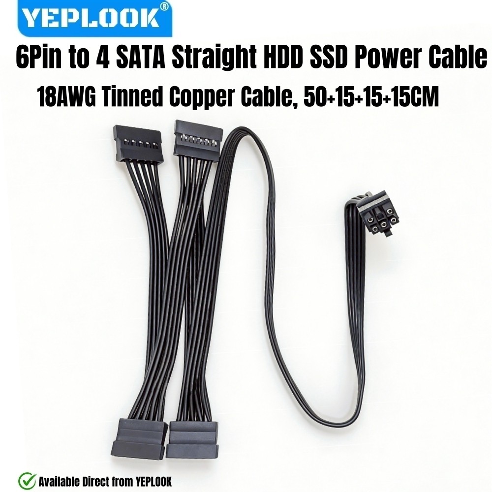 YEPLOOK 6Pin đến 4 SATA Thẳng, HDD SSD Cáp nguồn SATA cho Corsair HX1200, HX1000, HX850, HX750 PLATI