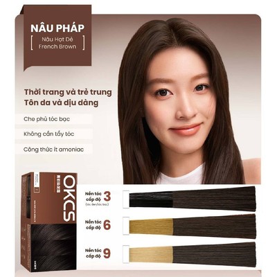 Kem nhuộm tóc phủ bạc tại nhà OKCS màu Nâu Pháp – Phủ bạc tự nhiên, giữ màu bền đẹp, an toàn cho tóc