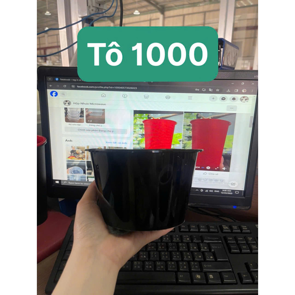 Tô Nhựa Tròn 1000ml Đen Đựng Lẩu Ship
