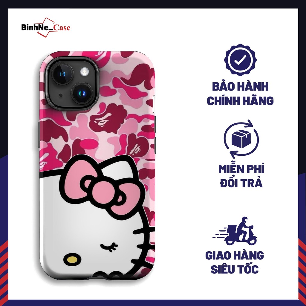 Ốp Lưng iPhone BAPE Hình Hello Kitty Camouflage Hồng Đẹp Chính Hãng BÍNHNECASE Cho iPhone 7/8 Nữ