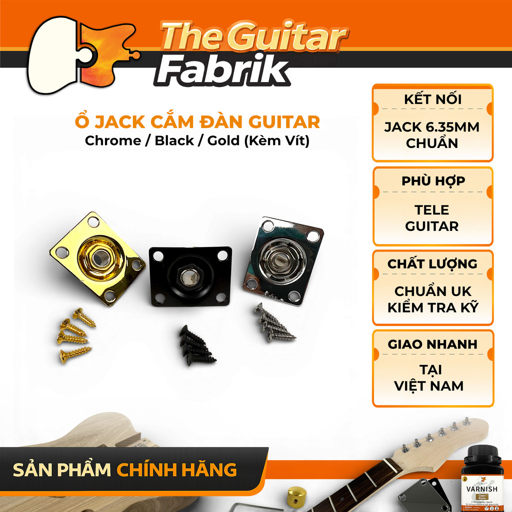 Ổ Cắm Jack Plate Guitar Điện Telecaster – Guitar Output Jack Plate 3 màu – Gold / Black / Chrome (Kè
