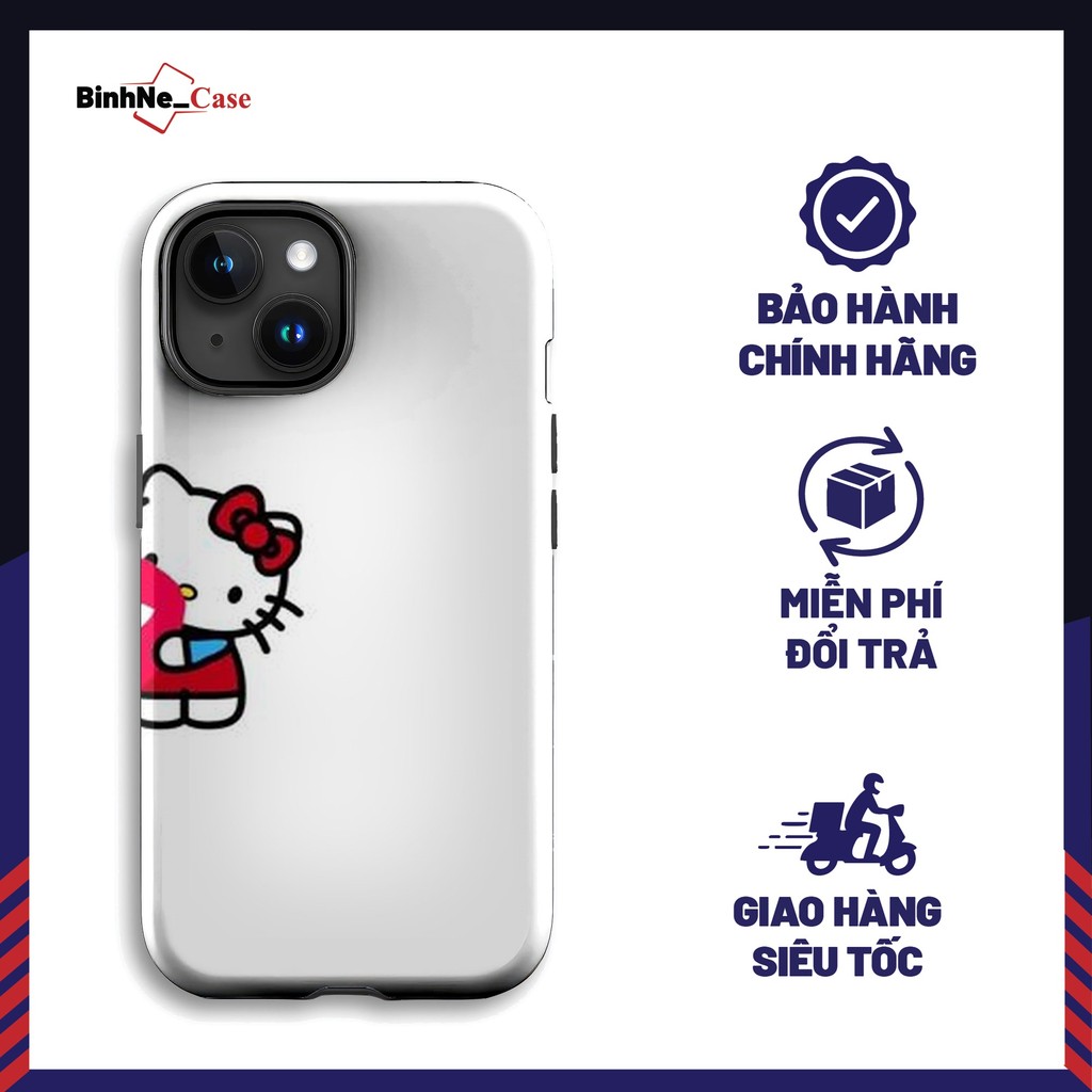 Ốp Lưng Iphone BAPE Hello Kitty Ôm Tim Nền Trắng Cute Đẹp BÍNHNECASE Cho Nữ Iphone