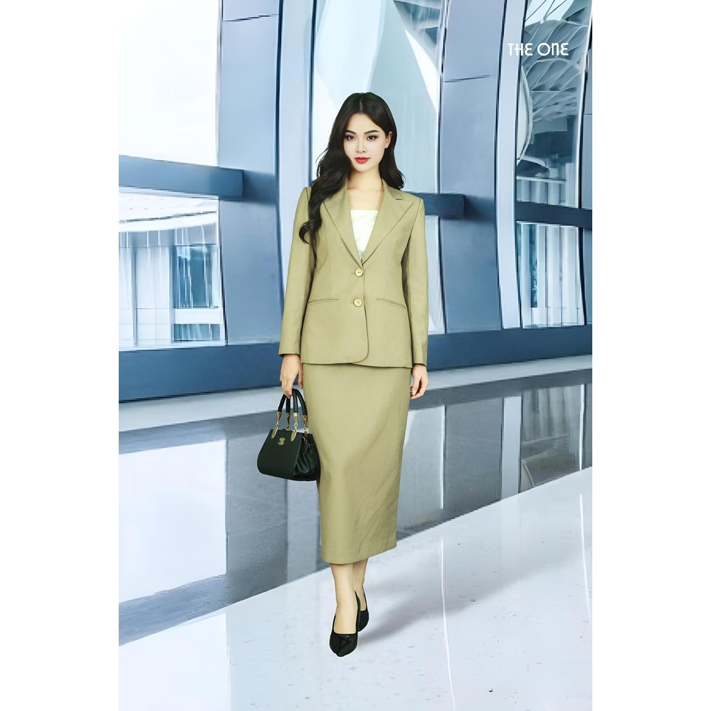 Chân váy 2 lớp bút chì dài thô nâu cạp trơn The One Fashion VH0112NA