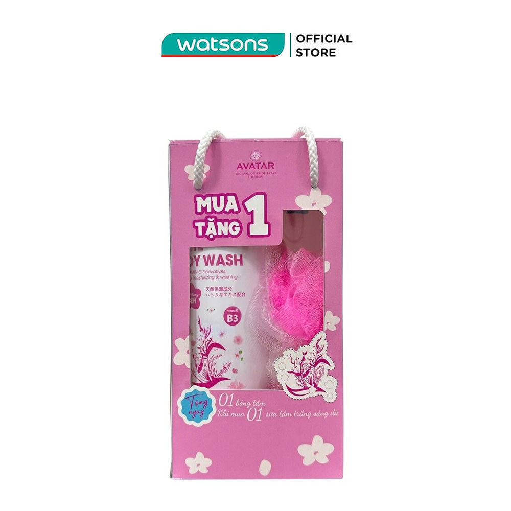 Sữa Tắm Avatar Trắng Sáng Da Hatomugi 800ml + Bông Tắm