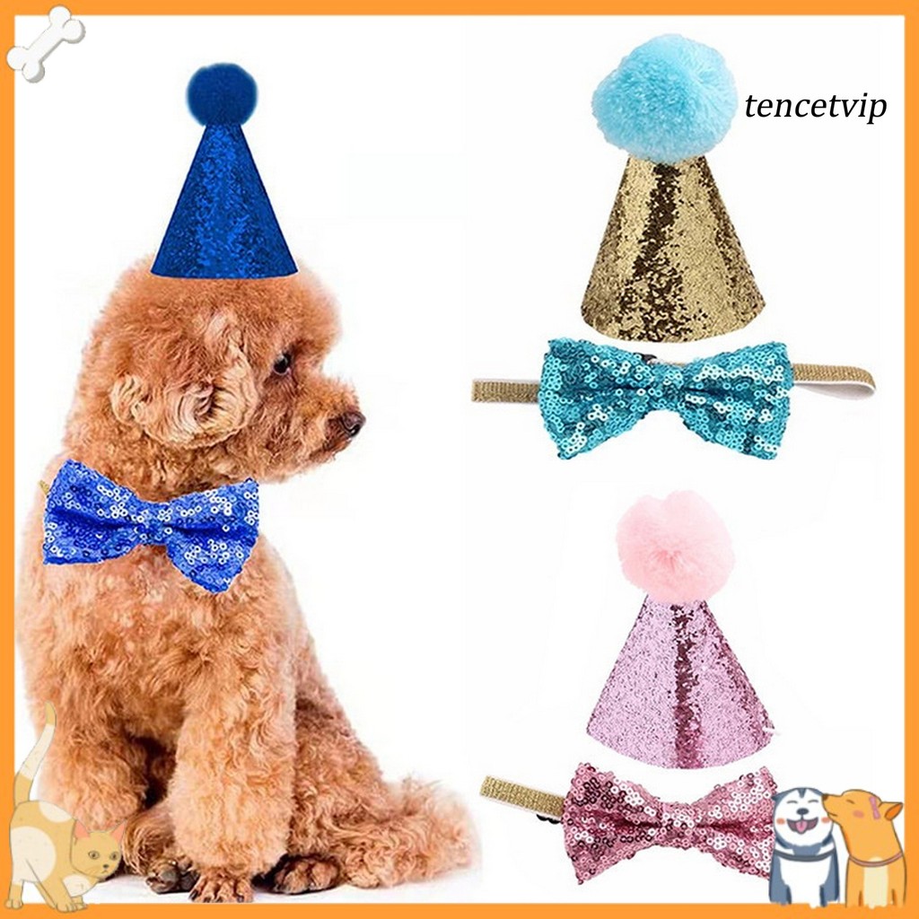 [VIP] Mũ dự tiệc cho thú cưng Nơ sáng bóng Sequin sang trọng Trang trí bóng có thể điều chỉnh Dây th