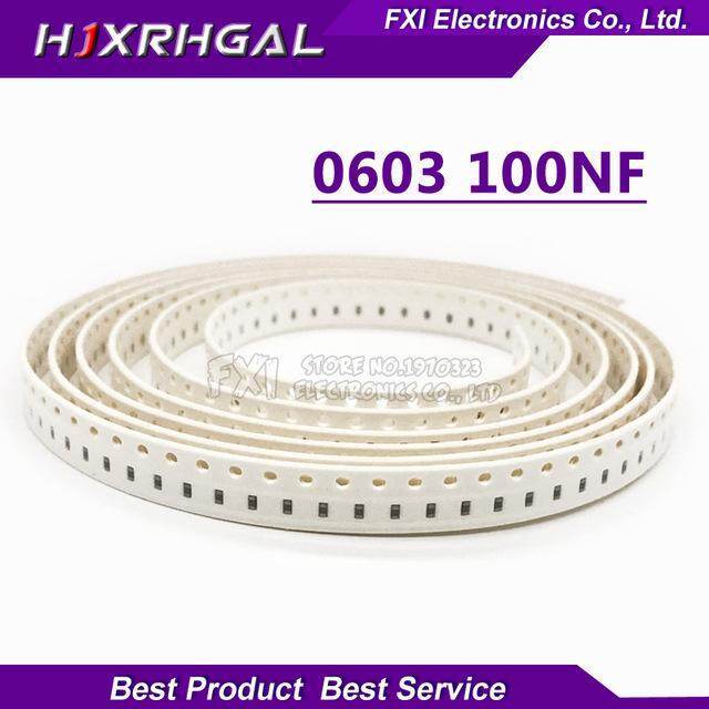 100 Chiếc 100NF X7R Lỗi 10% 50V 0603 104 SMD Dày Phim Chip Nhiều Lớp Tụ Gốm Mới Ban Đầu