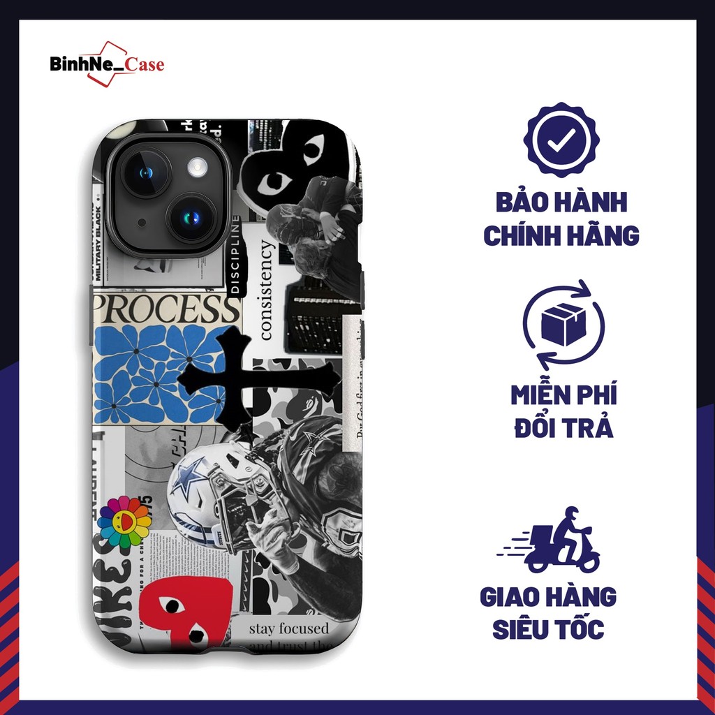 Ốp Lưng Iphone BAPE Collage Chữ Process Cross Nghệ Thuật Đen Trắng BÍNHNECASE Cho Iphone 15/16