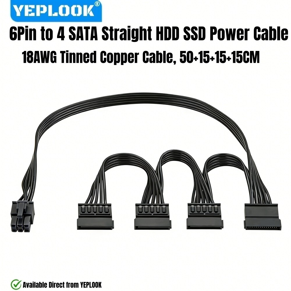 YEPLOOK 6Pin đến 4x SATA Nam Thẳng, Cáp nguồn SSD HDD cho Corsair HX1200, HX1050, HX1000, HX850, HX7