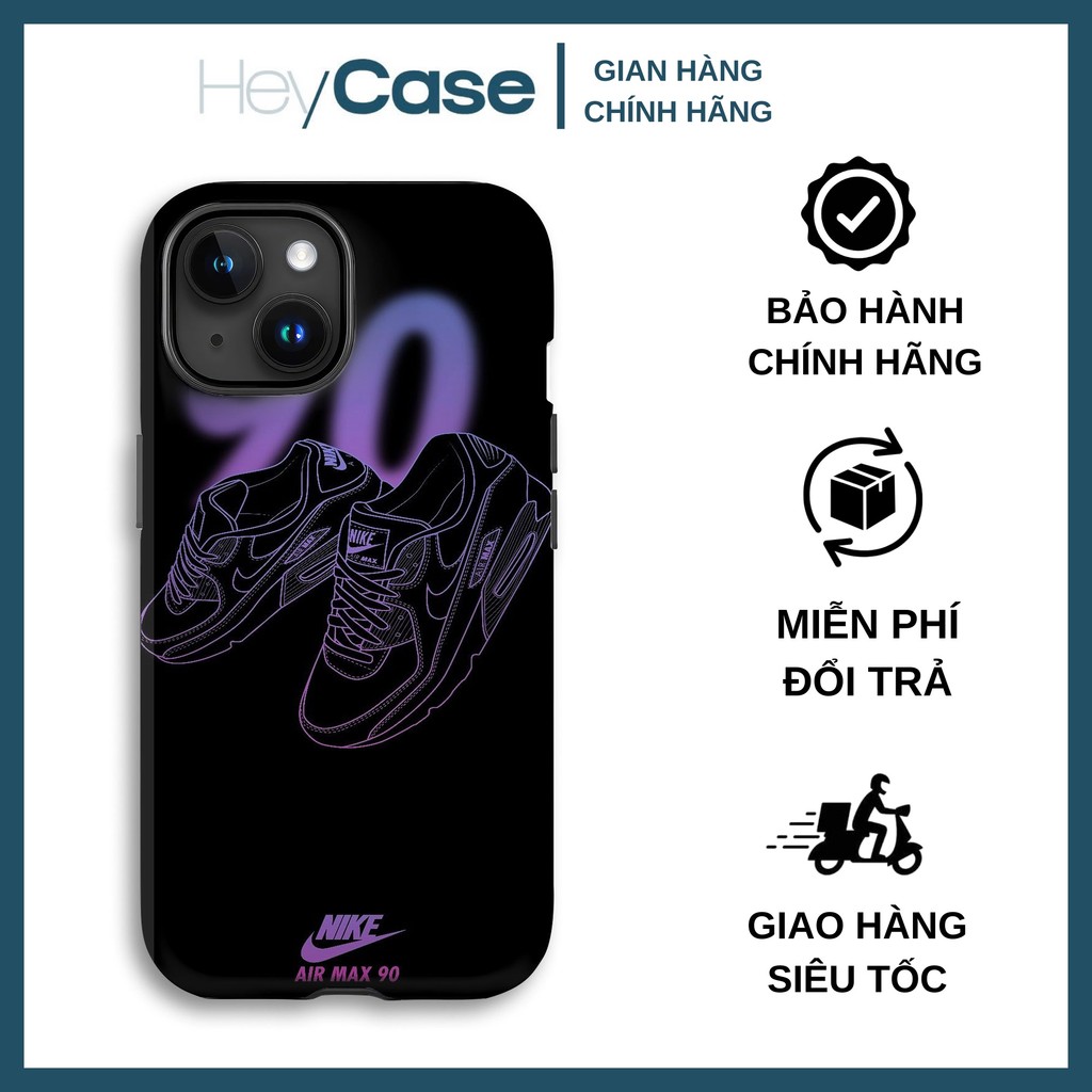 Ốp lưng iphone giày NIKE AIR MAX 90 đèn neon tím xanh nền đen TPU cứng chống sốc bền bỉ