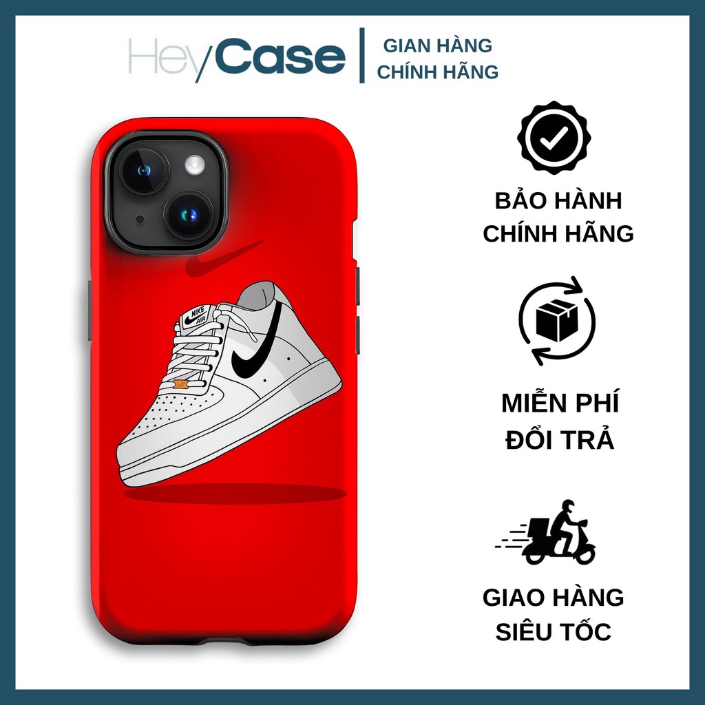 Ốp lưng iphone hình vẽ giày NIKE AIR FORCE 1 trắng đen trên nền đỏ TPU cứng chống sốc bền bỉ