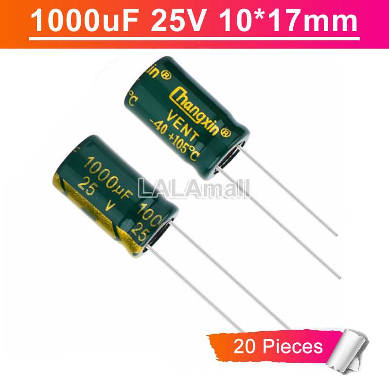 10 Chiếc Tụ Điện 1000uF 25V Qua Lỗ Điện Phân Tụ 25V1000uf 1000uF25V 10 × 17mm 10 * 17mm Tần Số Cao V
