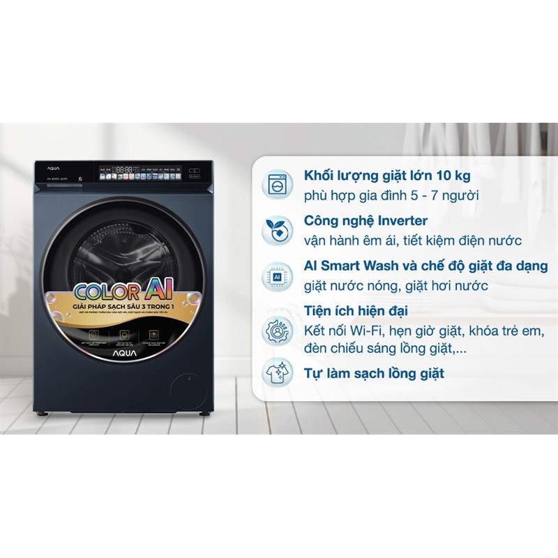 Máy giặt Aqua Inverter 10 kg AW10-B4377U1L(GN) 2025 - VIỆT NAM LIKE NEW - Bảo Hành Hãng