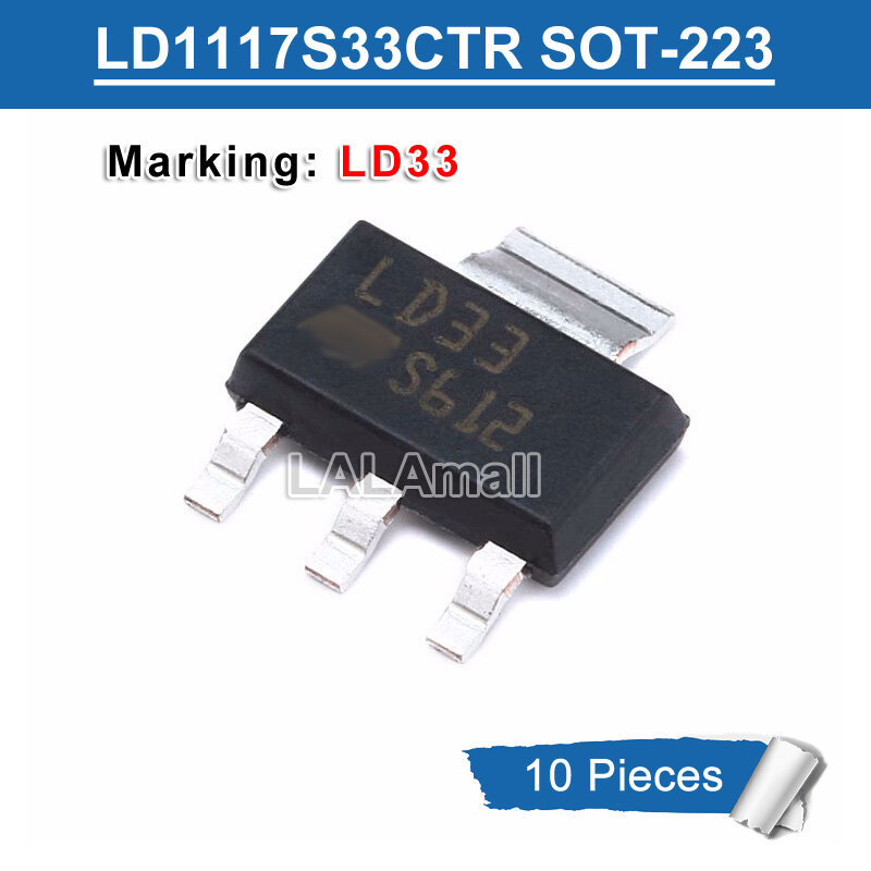 10 Chiếc LD1117S33 SOT-223 Đánh Dấu LD33 LD1117S33TR LD1117S33CTR SOT223 SMD Thấp Thả Tích Cực Điều 
