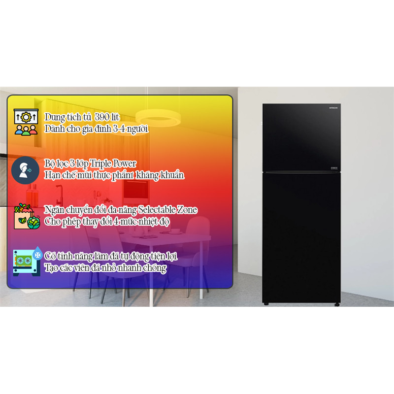 Tủ lạnh Hitachi Inverter 390 lít R-FVY510PGV0 (GBK) MÀU ĐEN - THÁI LAN 9 Đoàn Giỏi-H©️Ⓜ️