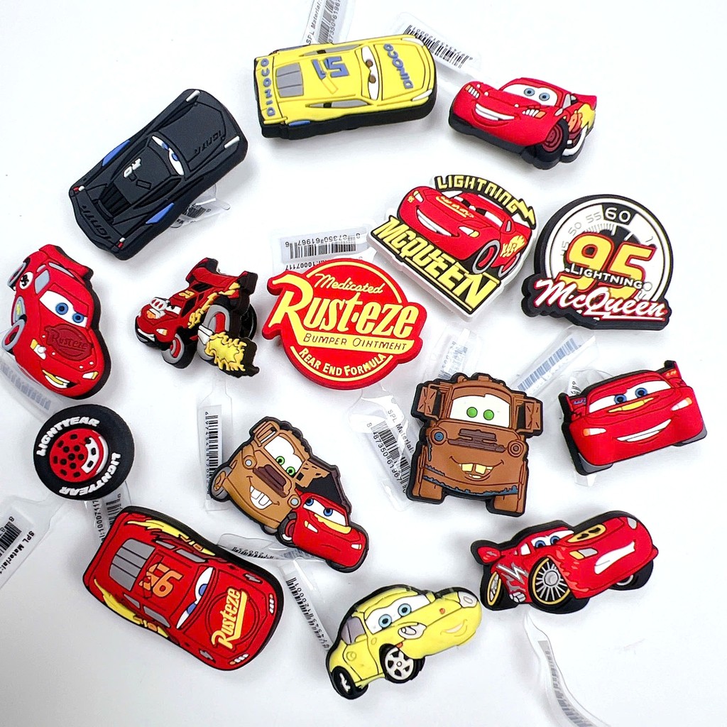 [ STICKER Ô TÔ  MCQUEEN ] JIBBITZ ô tô đua gắn dép cờ róc cho bé, stickers STICKER mcqueen gắn dép c