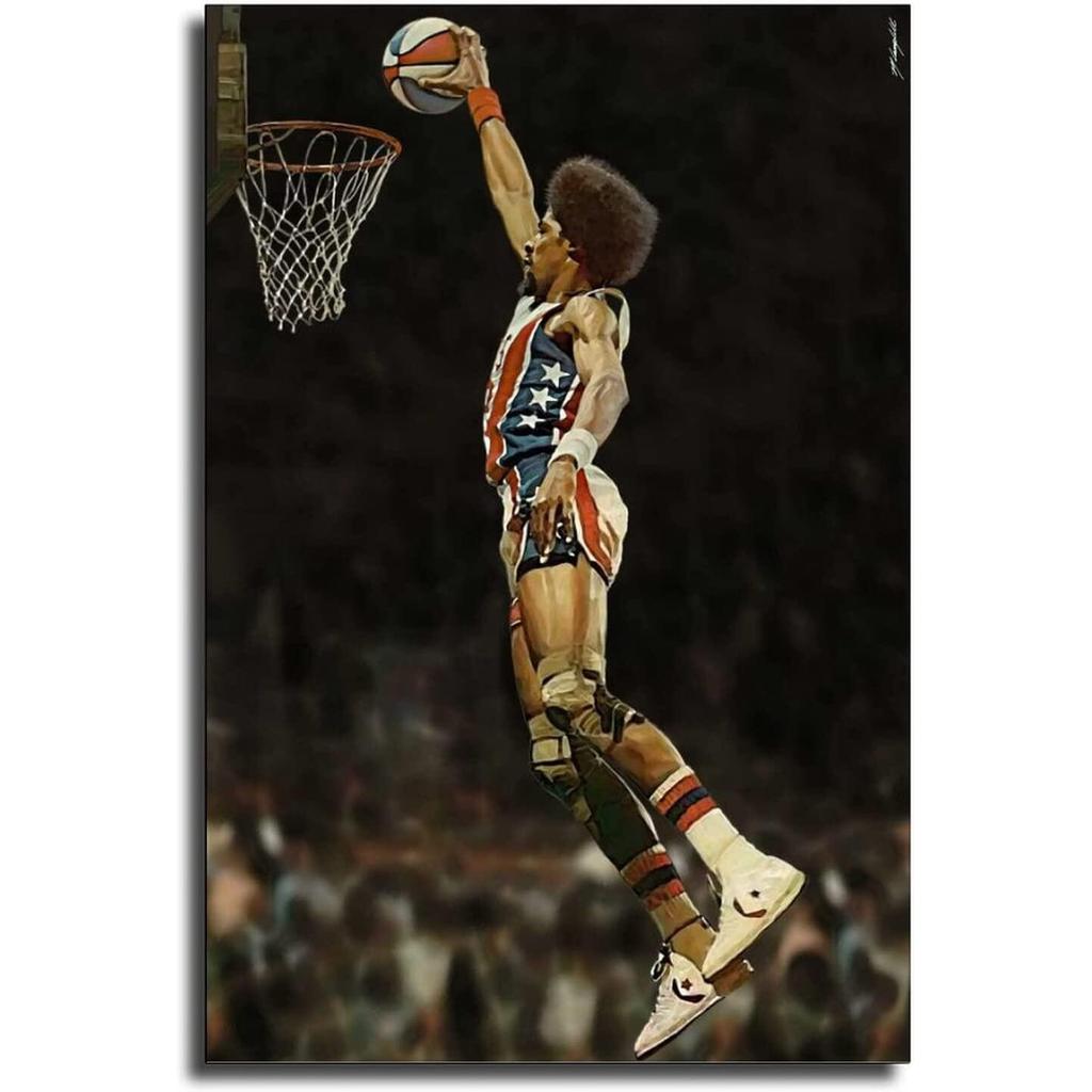 Retro Julius Erving Dunk Bóng Rổ Thể Thao Canvas Nghệ Thuật Poster Và Nghệ Thuật Treo Tường In Hình 