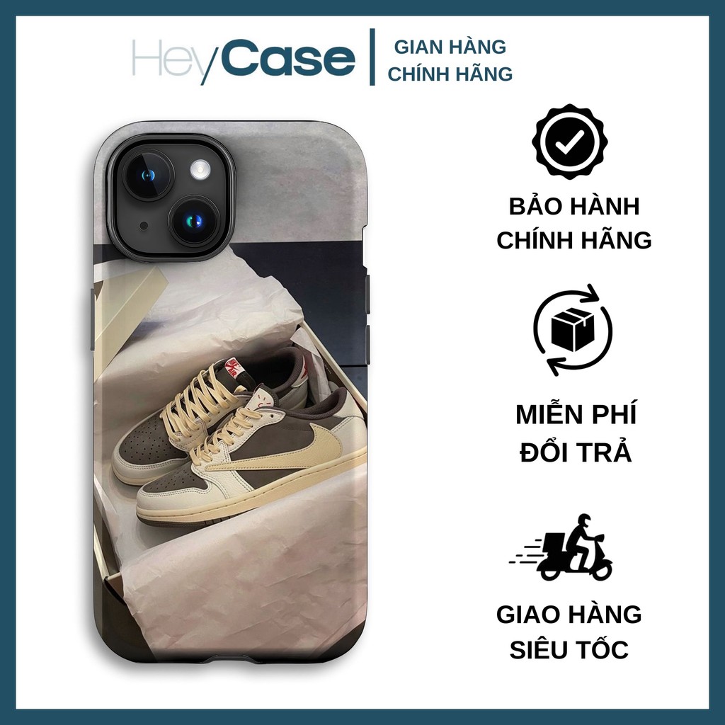 Ốp lưng iphone giày TRAVIS SCOTT JORDAN 1 low reverse mocha nằm trong hộp TPU cứng chống va đập