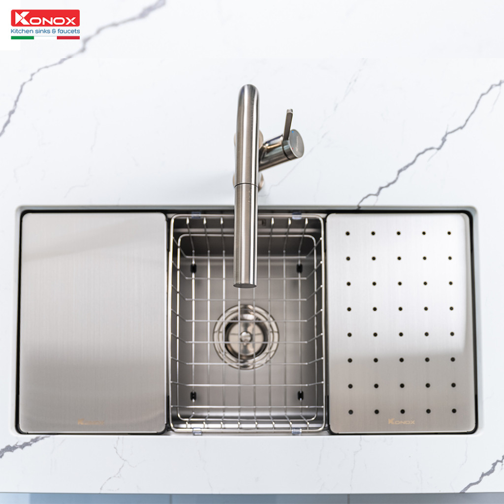 Chậu Rửa Bát Konox KN8644SU Dekor 86cm – Inox 304, Lắp Âm, Full Phụ Kiện