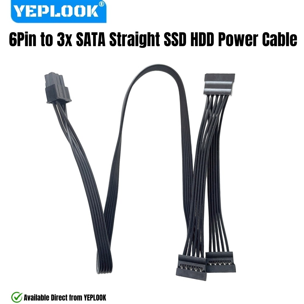 YEPLOOK 6Pin đến 3x SATA Nam Thẳng, 50 + 15 + 15CM 18AWG HDD Cáp nguồn chỉ dành cho Corsair SF750, S