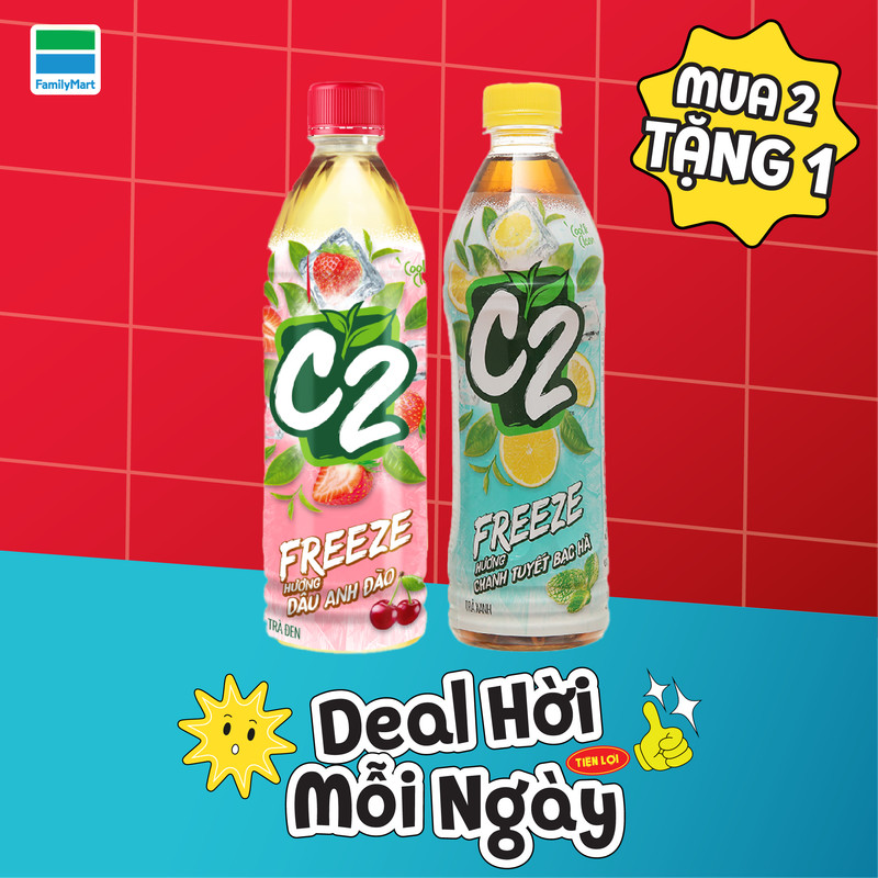 Mua 2 Tặng 1 Đen Trà C2 Hương Dâu Anh Đào Freeze 455ML