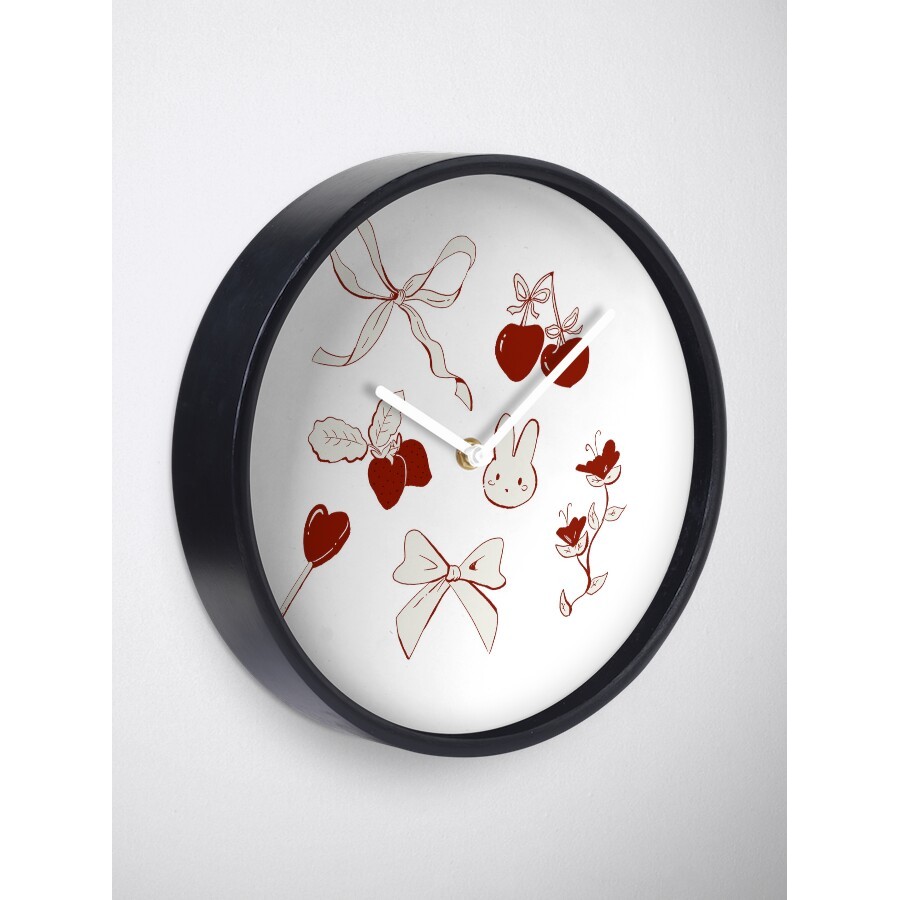 Đồng Hồ Decor - Coquette Ribbons, bows and Cherrys Aesthetic Clock - Đồng hồ decor treo tường phong 