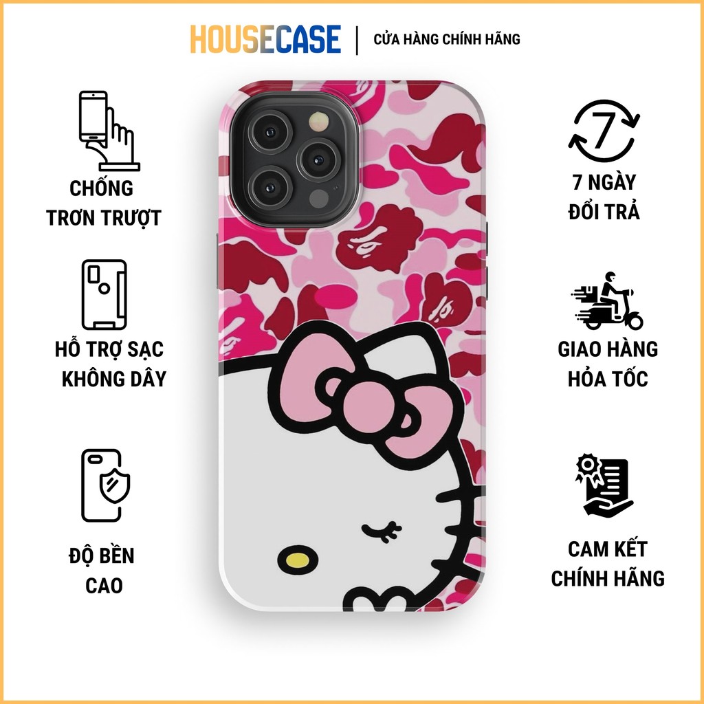 Ốp lưng điện thoại Hello Kitty BAPE Camo hồng đáng yêu ngộ nghĩnh bền bỉ chống sốc tốt