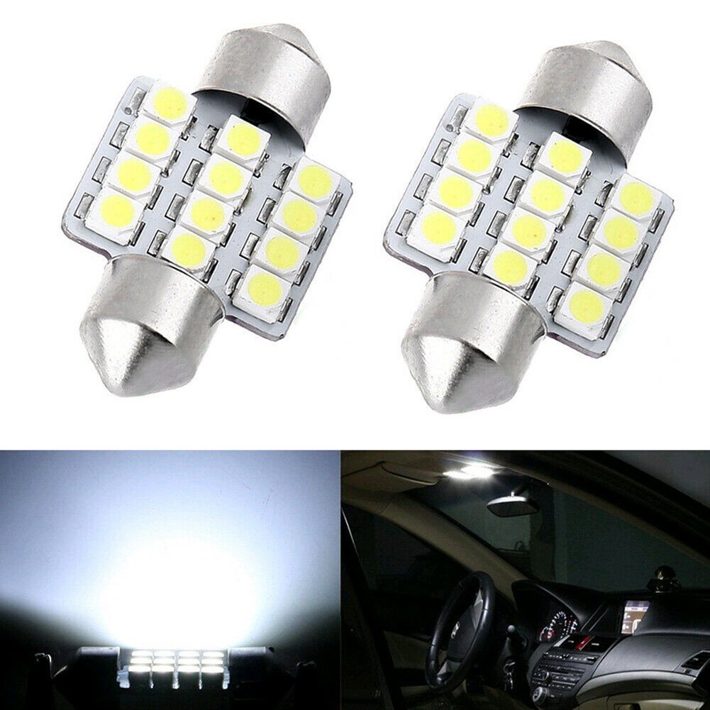 [HOT] 2 Bóng Đèn LED Xenon Trắng 31mm Festoon 12-cho SMD Dome Đèn Nội Thất Siêu Sáng