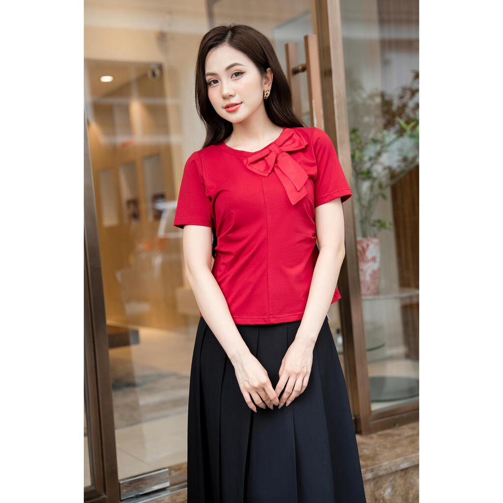 Áo thun cách điệu đính nơ cổ MMOutfit AP5804