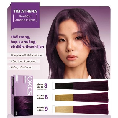 Kem nhuộm tóc tại nhà OKCS màu Tím Athena - lên màu đẹp chuẩn salon không cần tẩy an toàn cho tóc