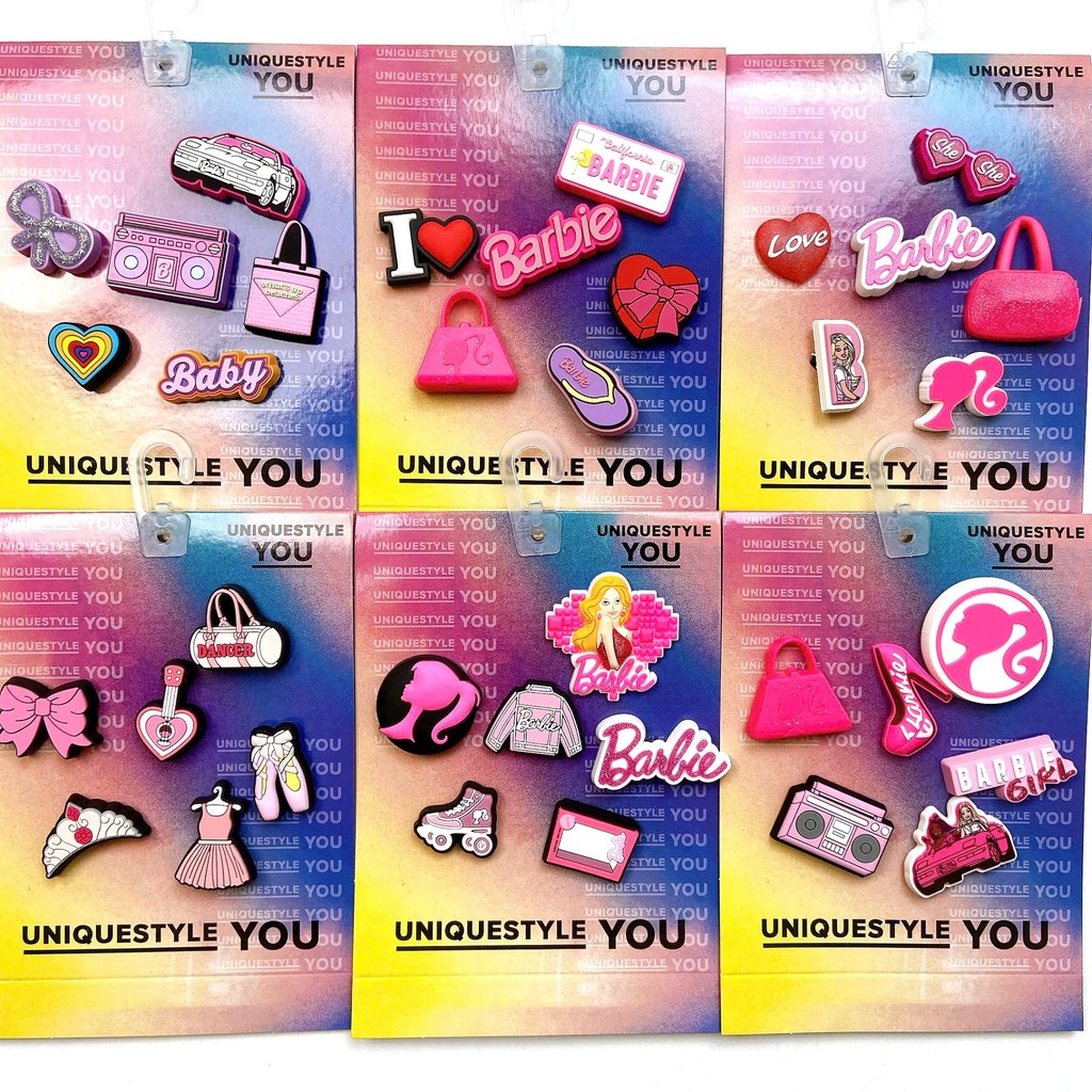 SET 6 CHARM BARBIE Set 6 charm  gắn dép Crocs, Jibbitz gắn dép Crocs Set 6 cái hàng xịn kèm tem barb
