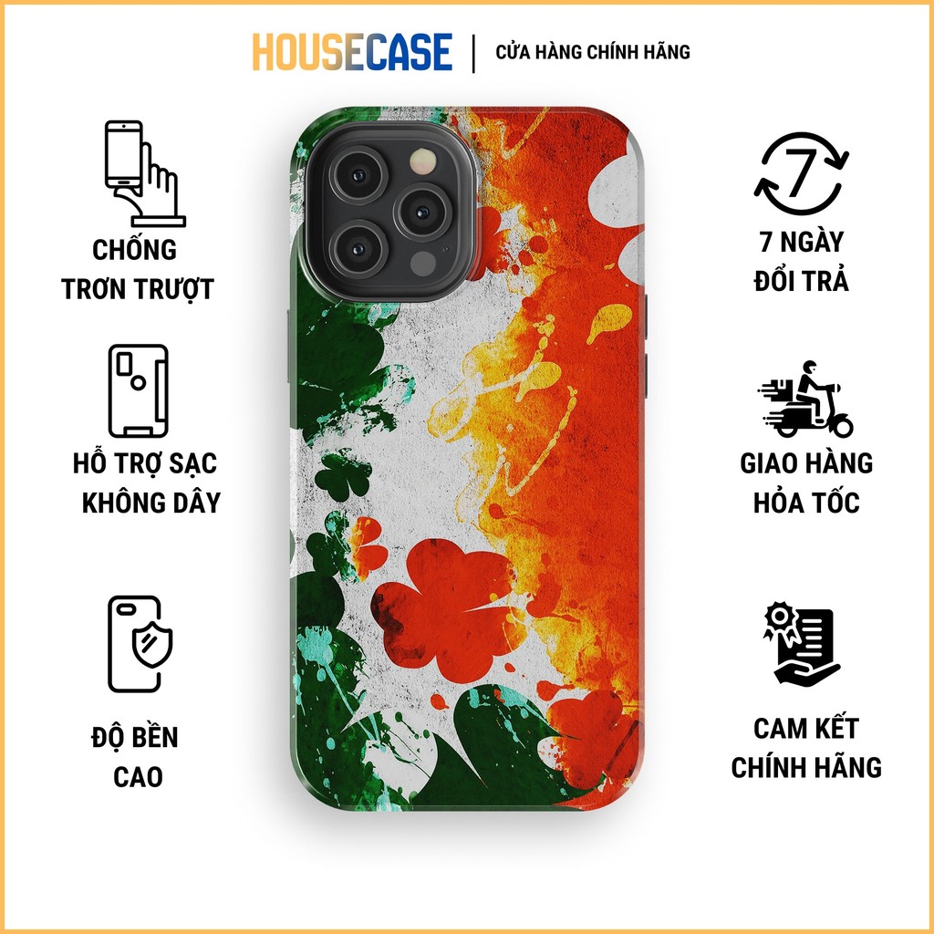 Ốp lưng iphone camo cờ ireland xanh cam HOUSECASE IRELAND FLAG chống sốc TPU cứng