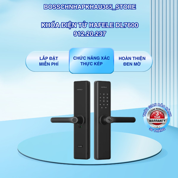 Khóa Điện Tử Hafele DL7600 912.20.237 – Tích Hợp Chế Độ Vắng Nhà – Phù Hợp Cửa Gỗ – Bossch365