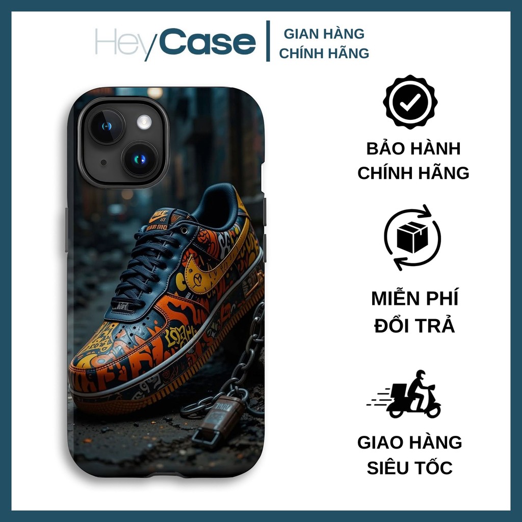 Ốp lưng iphone giày NIKE AIR FORCE 1 graffiti cam đen dây xích ngầu TPU cứng chống sốc bền bỉ