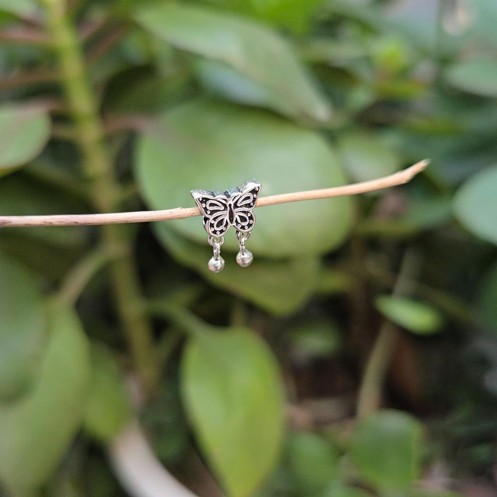 Q2374 Charm chặn Ag Thái 925 bươm bướm hồ điệp 10x13mm, sẵn lỗ 2li xuyên được dây cáp 2li, dây chuyề
