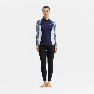 Áo thun dài tay lướt sóng bé gái chống nắng DECATHLON 500L xanh navy/trắng mã 8919083