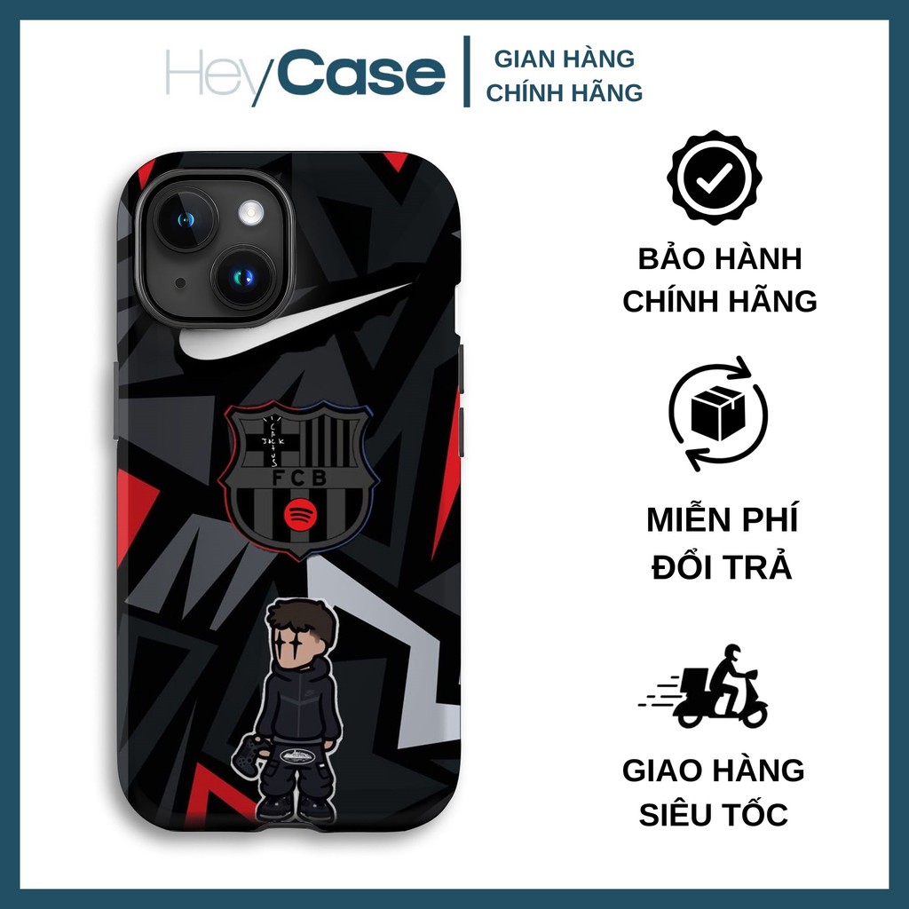 Ốp lưng iphone hoạt hình TRAVIS SCOTT logo BARCELONA nền trừu tượng TPU cứng chống sốc bền bỉ