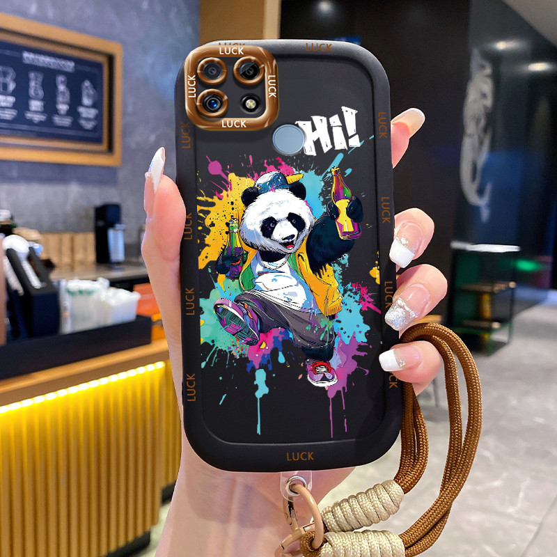 Ốp Lưng Realme C12 C15 C25 C25s C21Y C25Y Narzo 20 Narzo 30A Narzo 50A Case Mẫu gấu trúc Với Lanyard