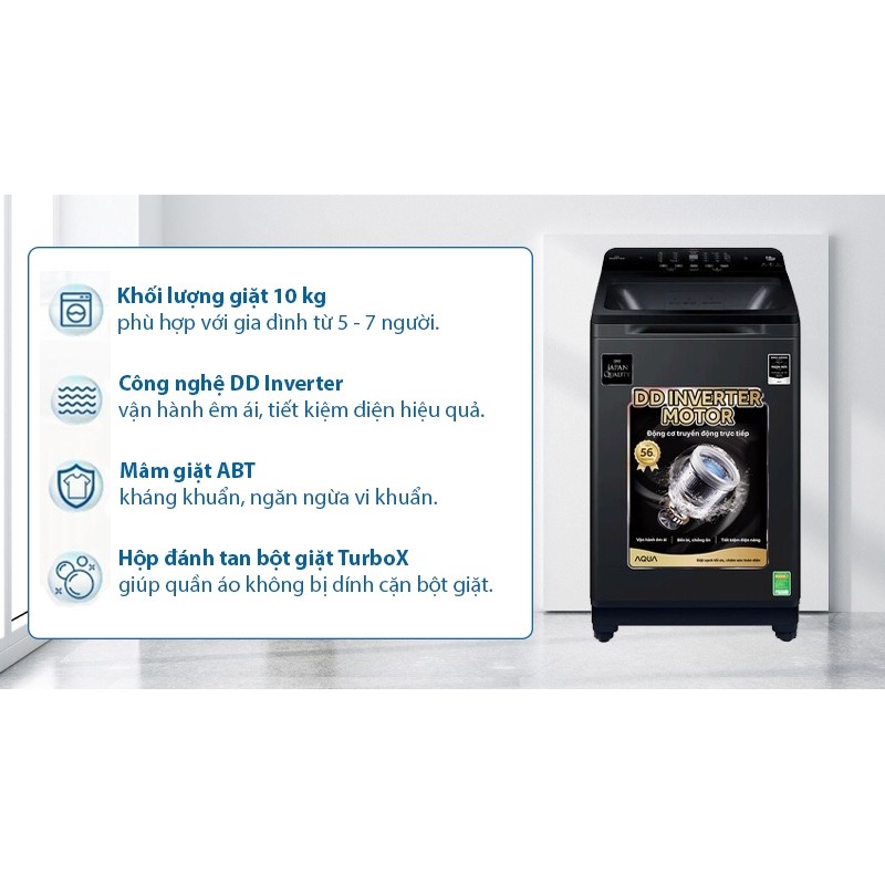 Máy giặt Aqua Inverter 10 kg AQW-DR100JT BK - VIỆT NAM 9 Đoàn Giỏi-H©️Ⓜ️